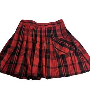 free people red black plaid pleated pocket mini skirt XS (12)